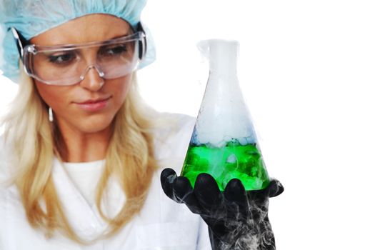 Woman  conducting a chemical experiment