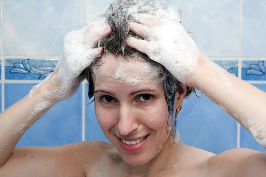 Beauty women take shower in bathroom for hair care