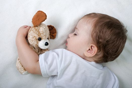 Little child sleeping in happiness and family love