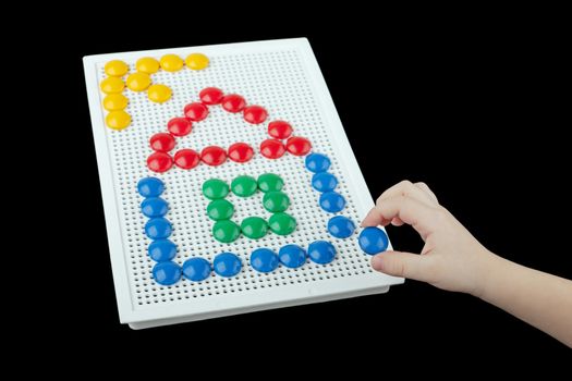 Pin hole puzzle piece building mosaic home shape