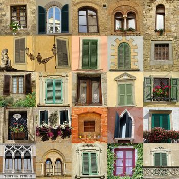 collage with antique windows in Italy