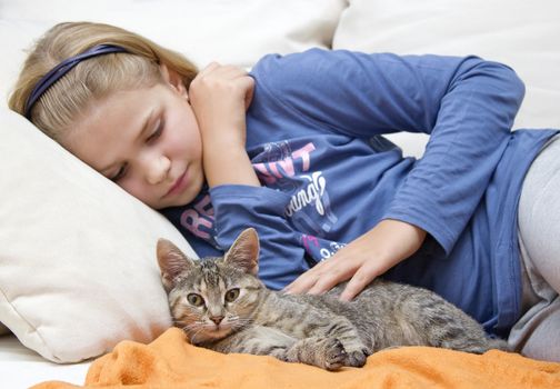 little girl and kitten