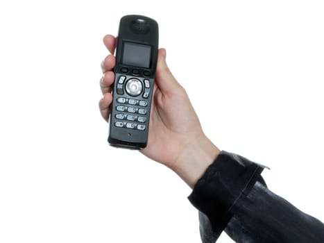 Telephone in human hand for business communication