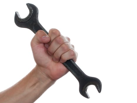 Repairing work spanner wrench tool in human hand