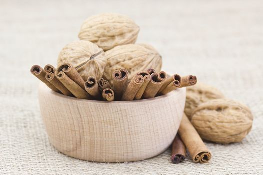 cinnamon sticks and walnuts