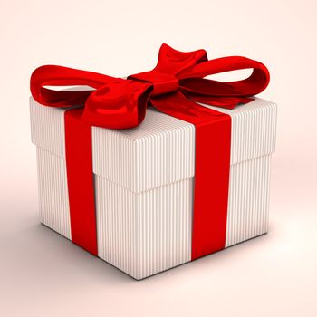 Gift box with a silk ribbon, on light background