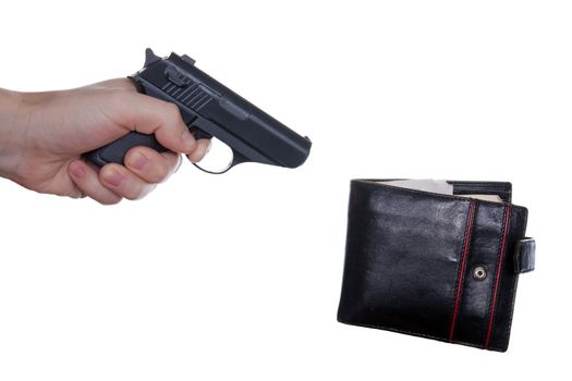 Crime thief gun weapon aiming wallet finance money