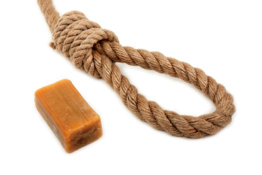 Gallows hanging rope knot tied noose and soap bar