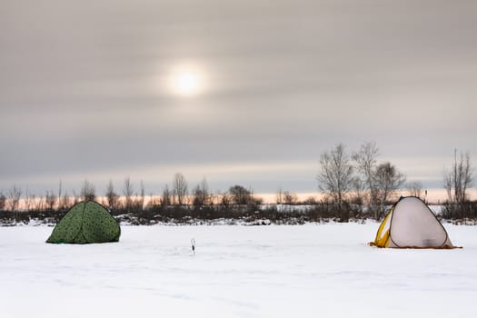 two tents for winter fishing on the ice