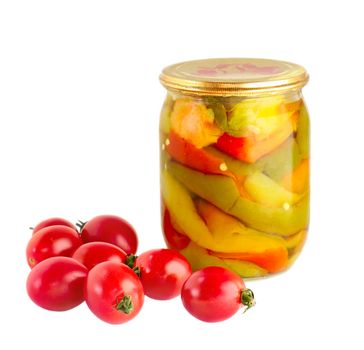 tomato and soused vegetables in jar