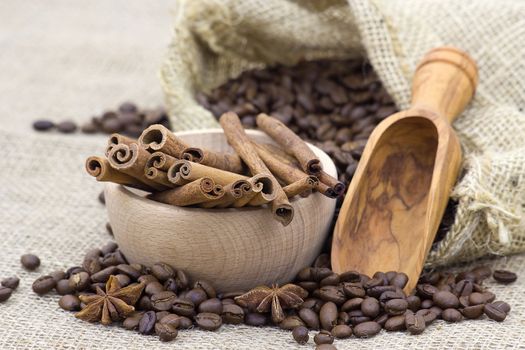 anise, cinnamon sticks and coffee beans
