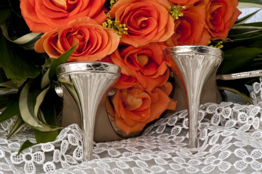 Women's Sandals, roses and hearts of crystal