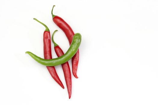 Red hot chili peppers on white background