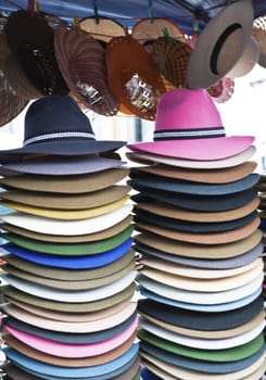 the beautiful and colorful hat in the  market of Otavalo