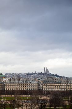 Paris - Montmartre view from Orsay Museum terrace during the arrival of a tempest