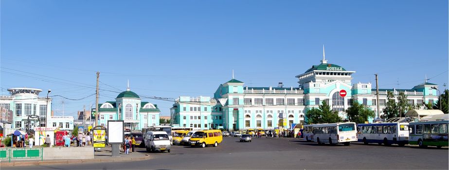 square  and  building of railway station.Omsk.Russia.