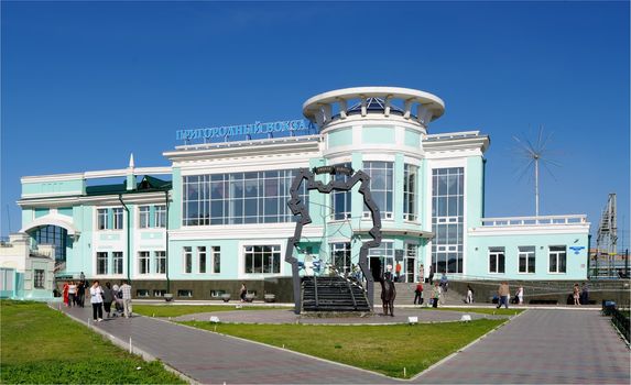 building of suburban railway station.Omsk.Russia.