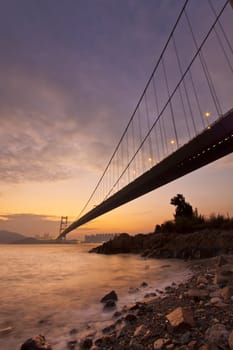 Tsing Ma Bridge at sunset time