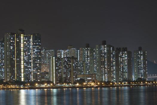 Hong Kong apartment blocks at night