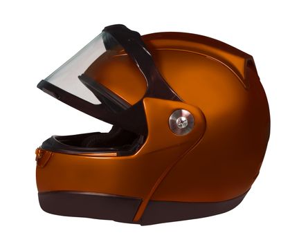 Motorcycle helmet with a raised glass isolated on white with clipping path