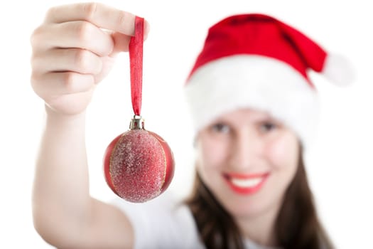 Women hand holding christmas ornament decoration