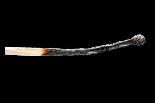 Fire flame heat burnt wooden match black isolated