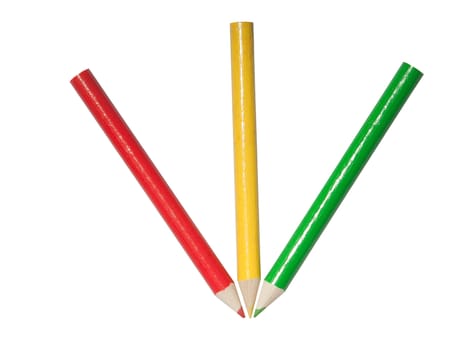 red yellow green pencils arranged in an arrow isolated on white