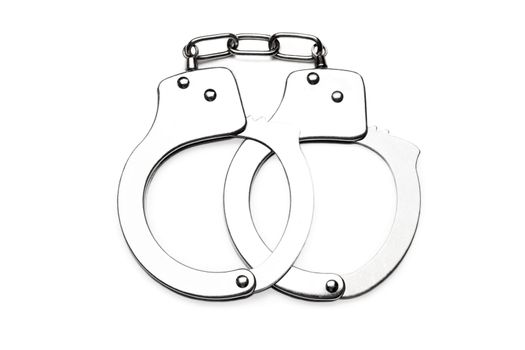 Crime law arrest police steel handcuffs isolated