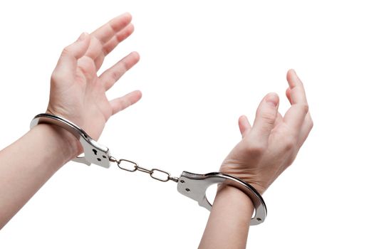 Police law steel handcuffs arrest crime human hand