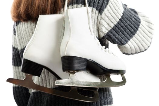 Women holding winter activity rink ice sport skate