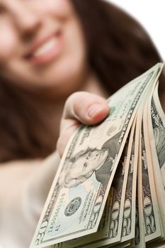 Finance businesswomen hand holding dollar currency