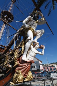 Neptune Galleon is reproduction ship, featured in movies (Pirates by R Polanski ) and moored in the old harbour of Genoa, Italy
