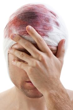 Bandage on human brain concussion blood wound head