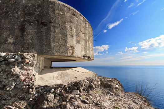 second world war bunker over the sea in Portofino Natural Park, Italy