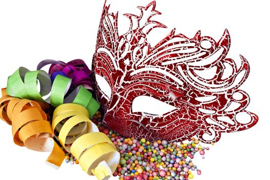 Carnival masks on black velvet background