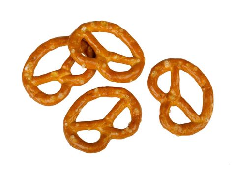 four pretzel isolated on a white background