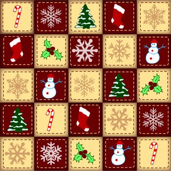 christmas elements over red and beige checked background