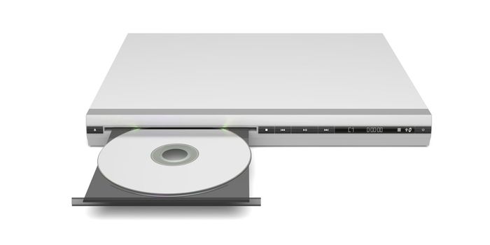 Front view of disc player with open tray