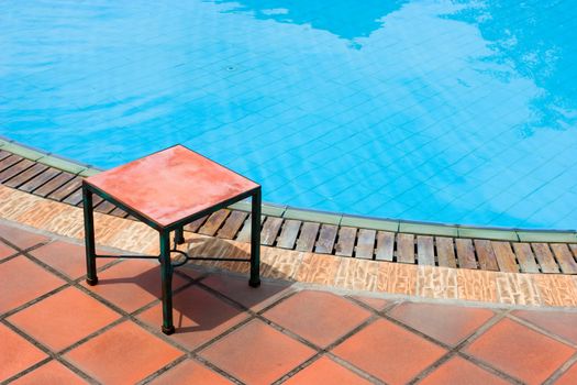 Empty table by the pool.