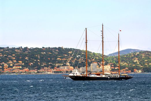 Luxury yacht at the mediterranean coast of French Riviera