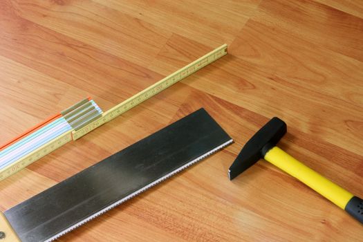 working for wooden floor carpenter tools construction concepts