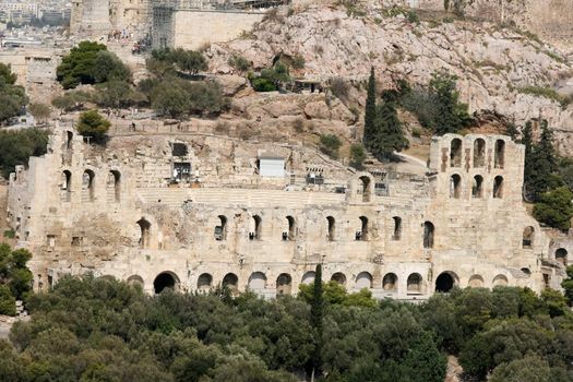 ancient herodion theatre under parthenon, landmarks of athens greece 