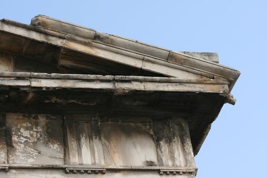 landmarks of athens greece closeup detail from ancient arch at roman market plaka