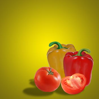 Culinary background with sweet peppers and tomatoes