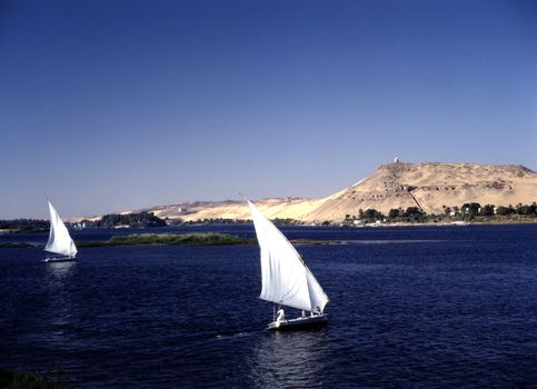 Feluccas on river Nile in Asuan