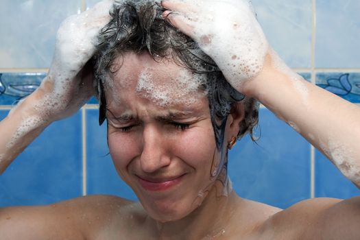 Beauty women take shower in bathroom for hair care
