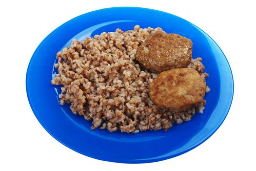 Meat food - fried cutlet buckwheat for dinner meal