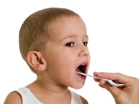 Little child patient at throat doctor