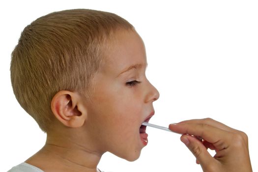 Little child patient at throat doctor