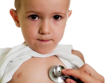 Medicine stethoscope in doctor hand exam child